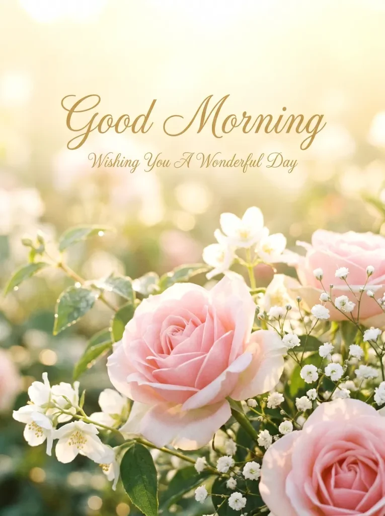 pink roses Good Morning Wishes Image