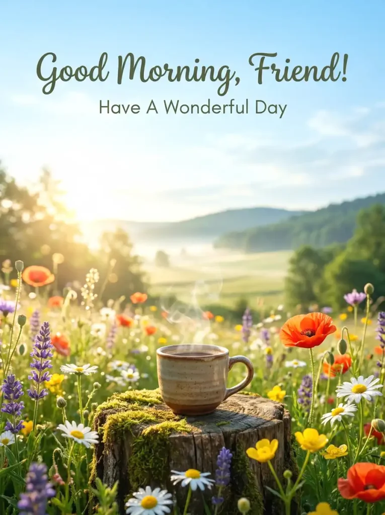 Good Morning image for friends with flowers