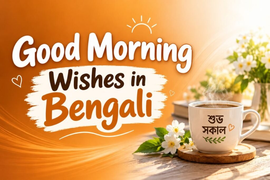 Good Morning Wishes in Bengali Good Morning Wishes in Bengali with শুভ সকাল message and warm morning scene