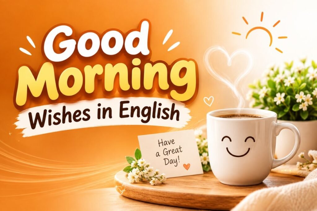 Good Morning Wishes in English Good Morning Wishes in English with a warm morning coffee and cheerful greeting