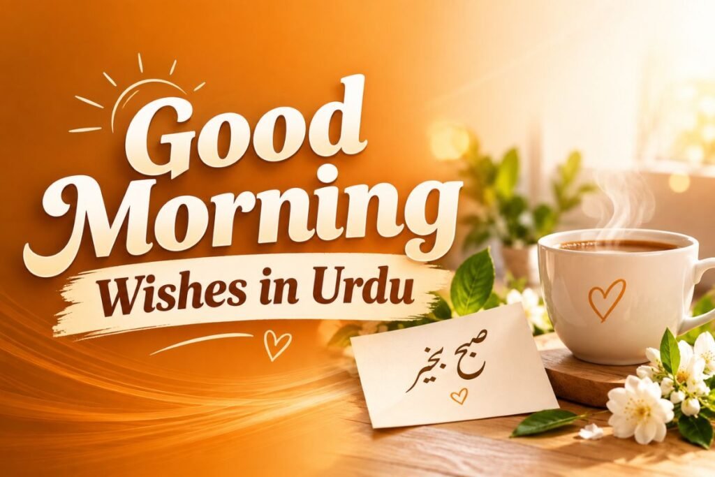 Good Morning Wishes in Urdu Good Morning Wishes in Urdu with صبح بخیر message and warm morning coffee
